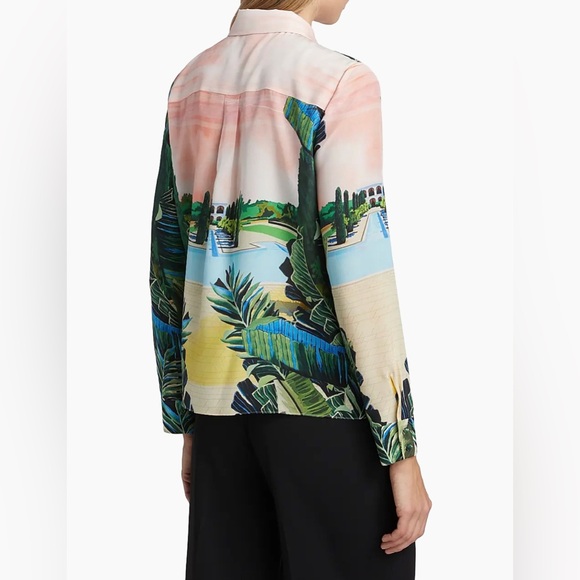 NWT Alice + Olivia Willa 100% Silk Graphic Shirt Size Medium Palm Beach Print - Picture 2 of 16